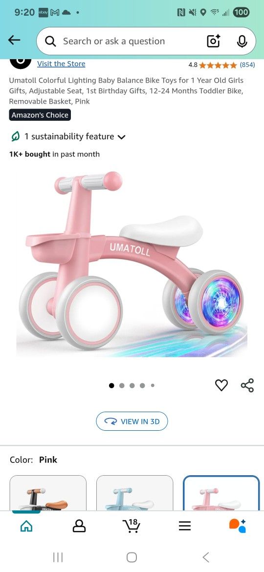 Baby Balance Bike New With Box Pink