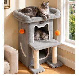 Feluskyn Gray Cat Tree Tower with Condo