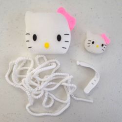 Kawaii Kitty Cat Earbud Case Cover Cable Cord Protector Sleeve Pink Bow Set NEW
