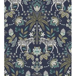 Walls Republic Zebra Paisley Ornamental Wallpaper Navy Paper Strippable Roll (Covers 57 sq. ft.)