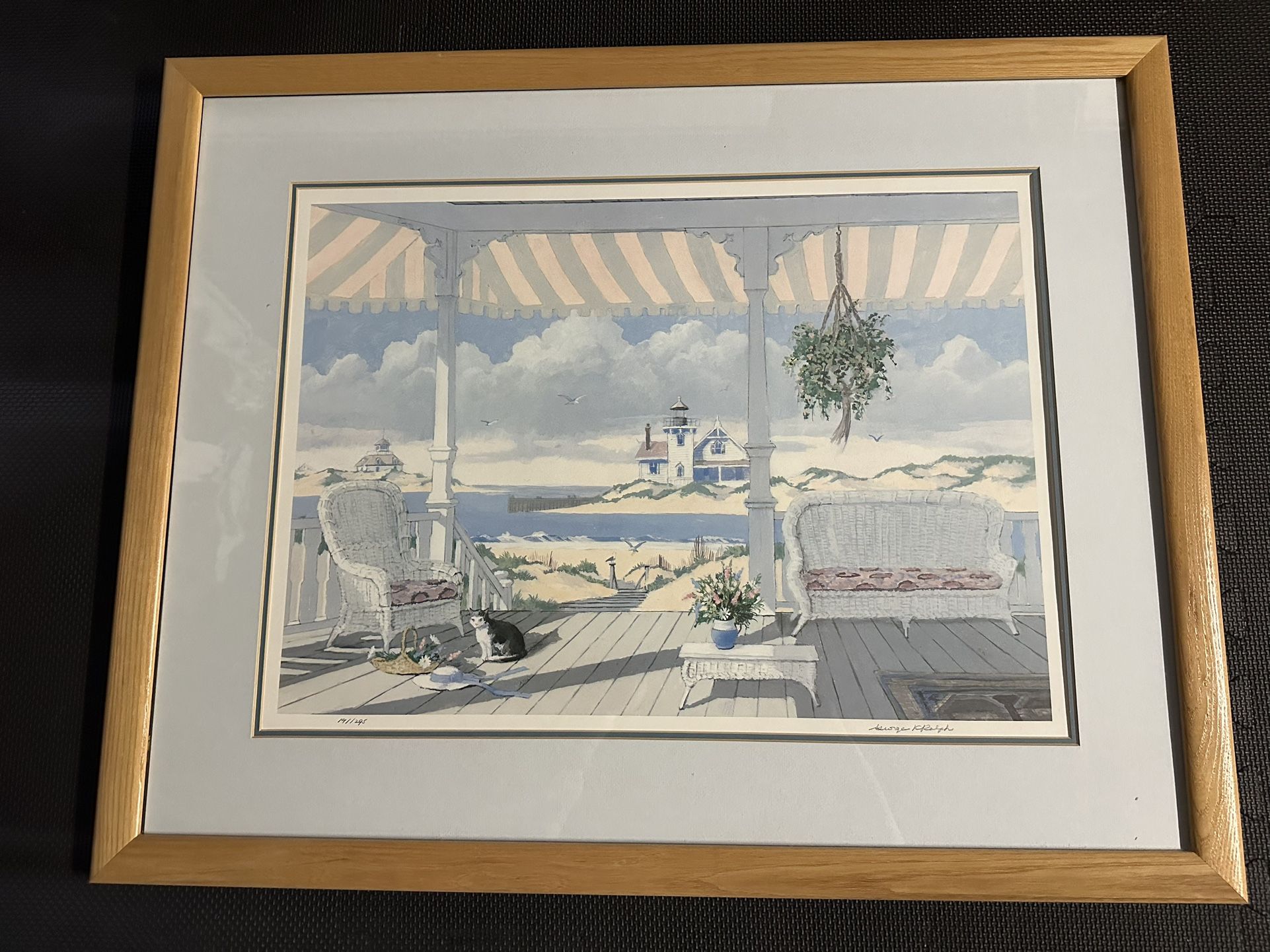 Victorian Summer 191/295 George K Ralph Beach, Water, Cat, Birds Framed Art