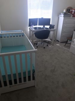 White Crib With Attached Changing Table