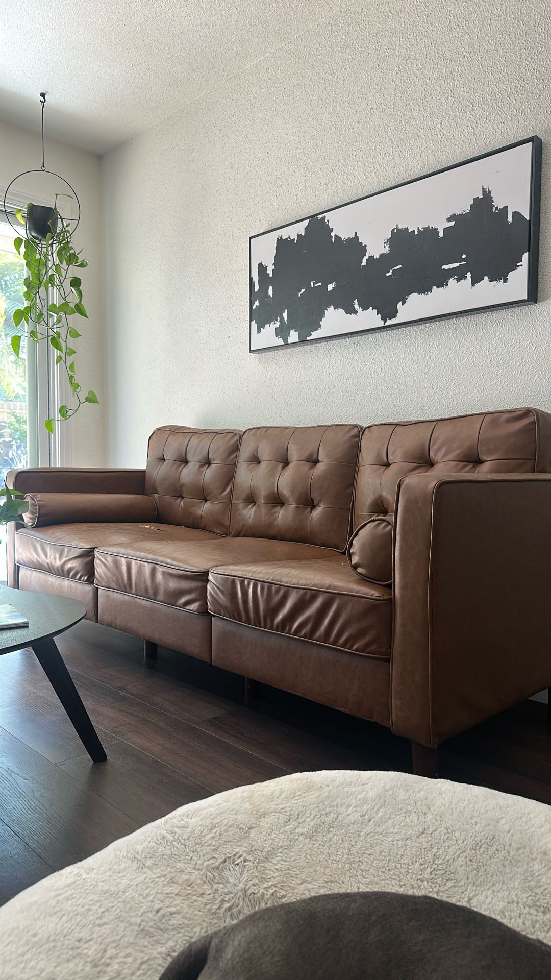 Faux Leather Mid Century Couch