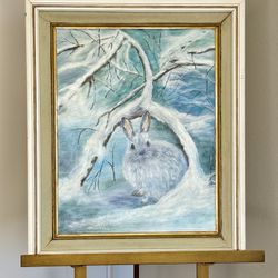 Snow Bunny Oil Painting