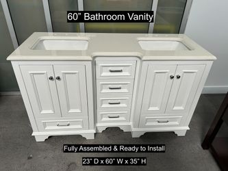 60" Bathroom Vanity with Quartz Countertop & Solid Wood & Plywood Cabinet #3450