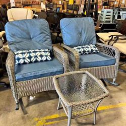 Patio Furniture Set 3 Pieces, Wicker Rocking Bistro Set with Thick Cushions $170