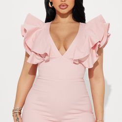 Fashion Nova  Pink Denim Romper 