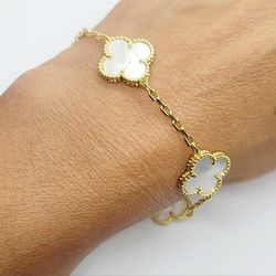 Best Quality Gold White  Clover Floral Women's Bracelet Gift