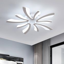 Goeco Modern Ceiling Light, 27.5'' LED White Acrylic V-Shaped Flush Mount Ceiling Lights, 6500K Ceiling Light Fixture for Living Room, Dining Room, Be