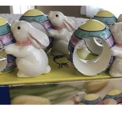 Vintage Easter Parade 4 Ceramic Bunny Napkin Holders