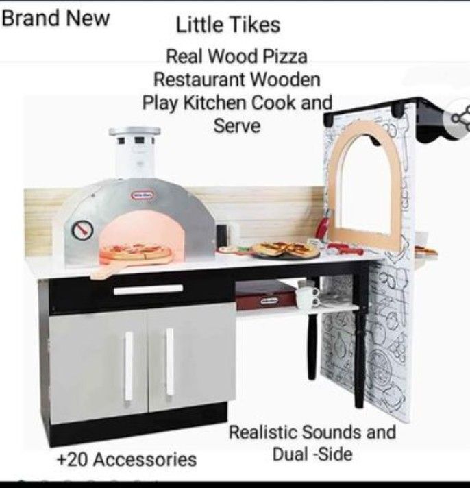 Brand New -Little Tikes-Real Wood Pizza Restaurant  Wooden Play Kitchen Cook And Serve 