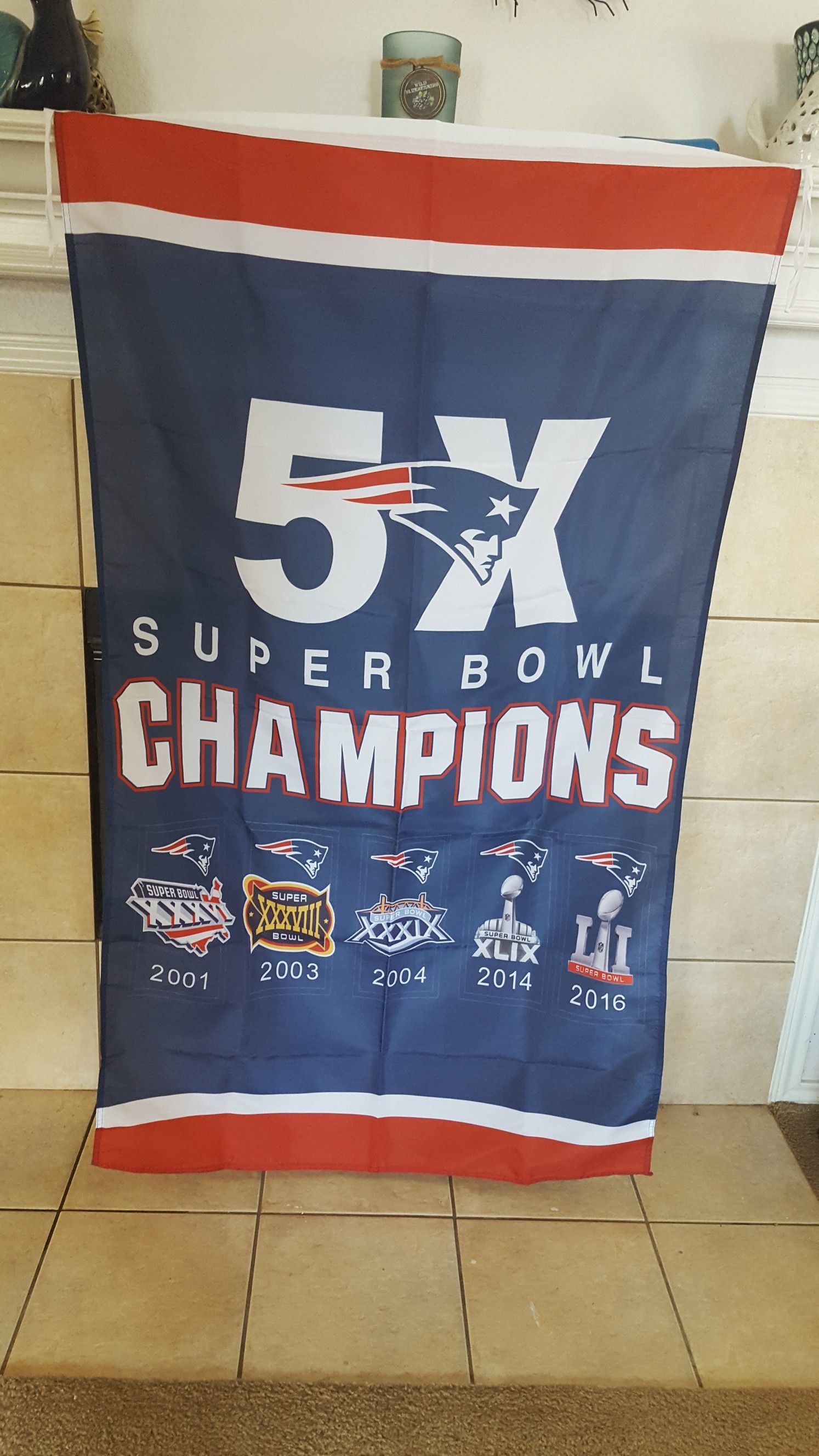 Patriots 5 X Times Super Bowl Champions Flag