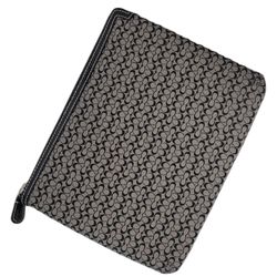 Coach Black Signature Zippered Bag IPad Case Tablet Sleeve Black Canvas Leather 8.5x11.5 