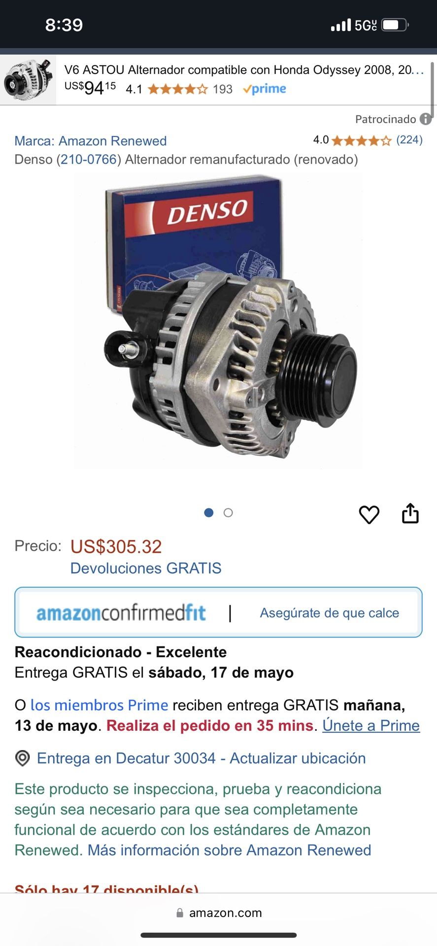 Honda Pilot/oddessey Denso OE Alternator