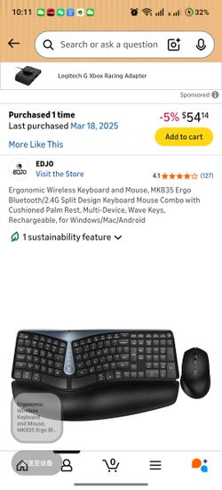 Ergonomic Wireless Keyboard and Mouse, MK835 Ergo Bluetooth/2.4G Split Design Keyboard Mouse Combo with Cushioned Palm Rest, Multi-Device, Wave Keys, 