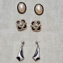 Carole Pearl Clip-on Earrings Gold Silver Black Dangle 