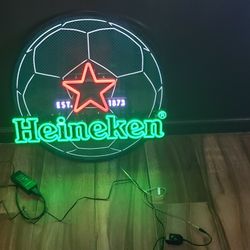 RARE Heineken Soccer Ball EST 1873 Neon Beer Sign 28x28 for Sale