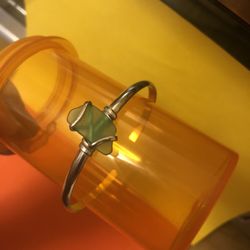 Silver Tone Cuff Bracelet Sea foam Green Glass READ Description