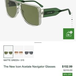 🔥 BRAND NEW Lacoste Icon Navigator Sunglasses – Matte Green 