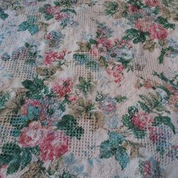 Woven Beige Floral Tapestry Tablecloth Fringe Reversible Cottage Country 54x46 