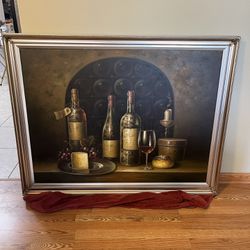 Beautiful Framed Wine And Cheese Artwork