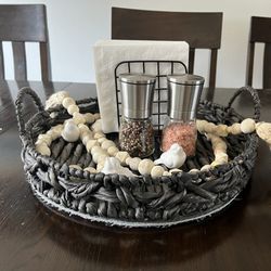 Table Basket And Beaded Tassel, Decor For Dining Room Table Or Coffee Table