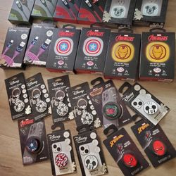 Marvel, Dysney, Avengers USB-A AND USB-C PORTS,  Charger Cables For IPhone And Android Key Chains And Phone Grips 