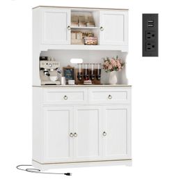 White 71” H Gracie Oaks Coffee Bar Pantry