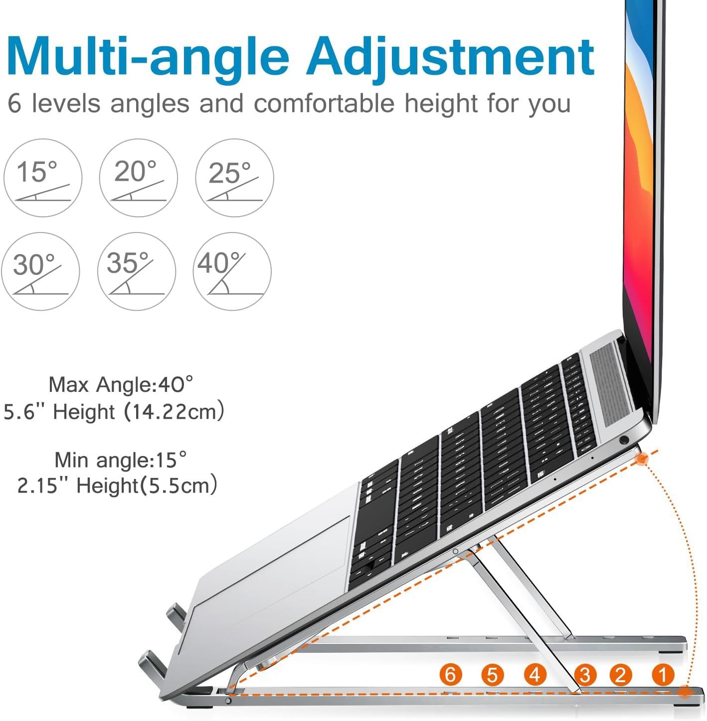 Adjustable White Aluminum Laptop Stand for 10–15.6” Devices