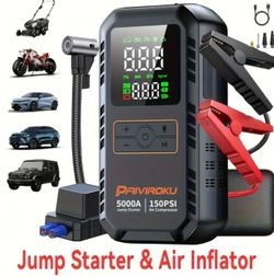 Portable 10-in-1 Car Battery Jump Starter with Air Compressor 5000A 160PSI Portable Car Jumper Starter (All Gas 12L Diesel), 12V Jump Box Car Battery
