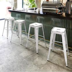 Commercial Grade 30" H Backless Distressed White Metal Indoor-Outdoor Barstool set of 4 