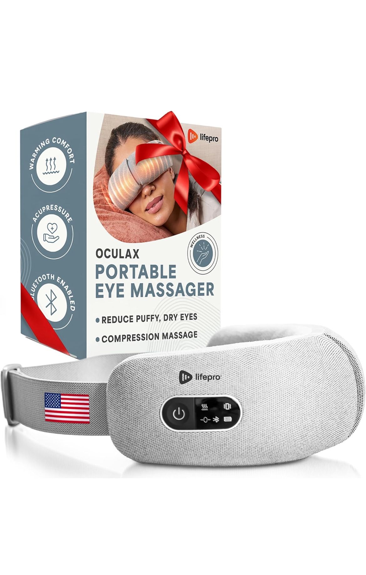 LifePro Portable FSA/HSA Eligible Eye Massager with Heat and Vibration-4 Soothing Modes for Compression Massage to Help Reduce Puffy and Dry Eyes-Rech