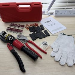 Brand New VEVOR Crimping Tool, AWG12-2/0 Copper And Aluminum Terminal Battery Lug Hydraulic Crimper, with a Cutting Pliers, Gloves, 5pcs SKU490-S1