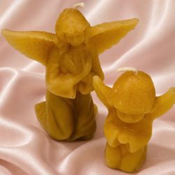 2  Fine Art Beeswax Wax Candles Praying Angel Cupid Cherub Vintage Antique PAIR Original RARE Collectible Hand-Etched Sculpture HILLCREST