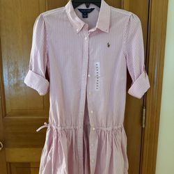 Polo RALPH LAUREN Girls Preppy Striped Cotton Shirt Dress