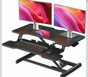 Standing Desk Converter 32 inch, Height Adjustable Sit Stand Desk Riser, Quick Sit to Stand Tabletop Dual Monitor Riser Workstation for Home Office wi