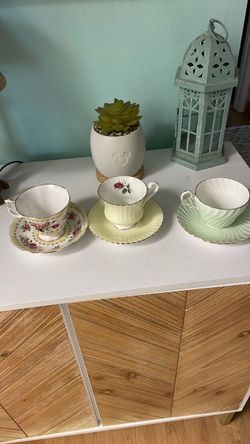 Set of 3 Vintage Porcelain Teacups and Saucers