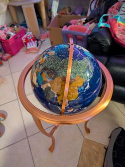 37" 3-Leg Copper Floor Standing Blue Lapis Gemstone Globe
