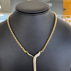 18k solid gold rolo necklace chain with CZ stones