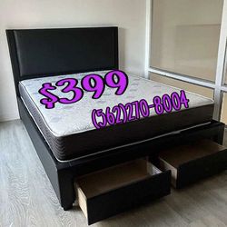 NEW QUEEN BED FRAME AND MATTRESS