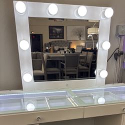 White Vanity Makeup W/ Stool and LED Lights