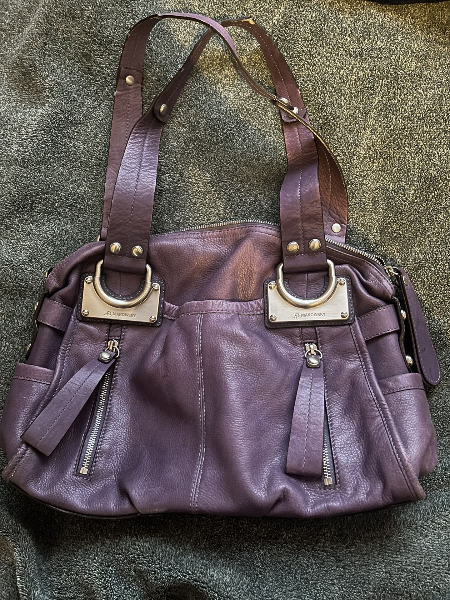 B. Makowsky Purple Pebble Leather Shoulder Bag