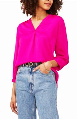 Vince CAMUTO Charming V-Neck Blouse in Bright Pink - Women's Top