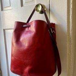Porsche Design Red & Burgundy Italian Leather Tote – Fits Laptop, Gold Hardware, Suede Lined  