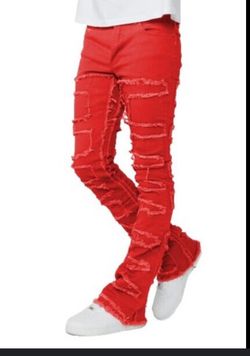 New Men’s “ROCKSTAR” Red Jeans Stack Jeans Sz 36