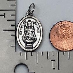 Double-Sided Prague Baby Medal with 1-Inch Sacred Heart in Silver Tone