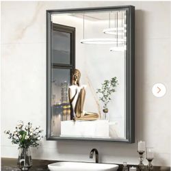 24 in. W x 36 in. H Rectangular Black Metal Framed Beveled Surface Mount/Recessed Medicine Cabinet with Mirror