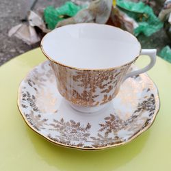 Vintage Royal Vale Bone China Cup & Saucer, White & Gold