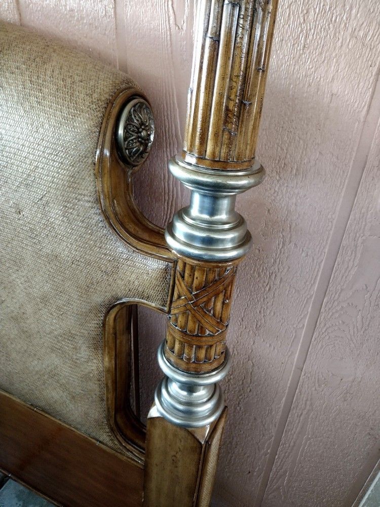Queen Sz - Gorgeous Thomasville Ernest Hemingway Kilimanjaro Style Headboard w/ Metal Accents
