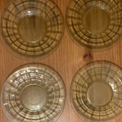 Green Uranium Depression Glass Dessert Set – Glows Under Black Light – 9 Pieces